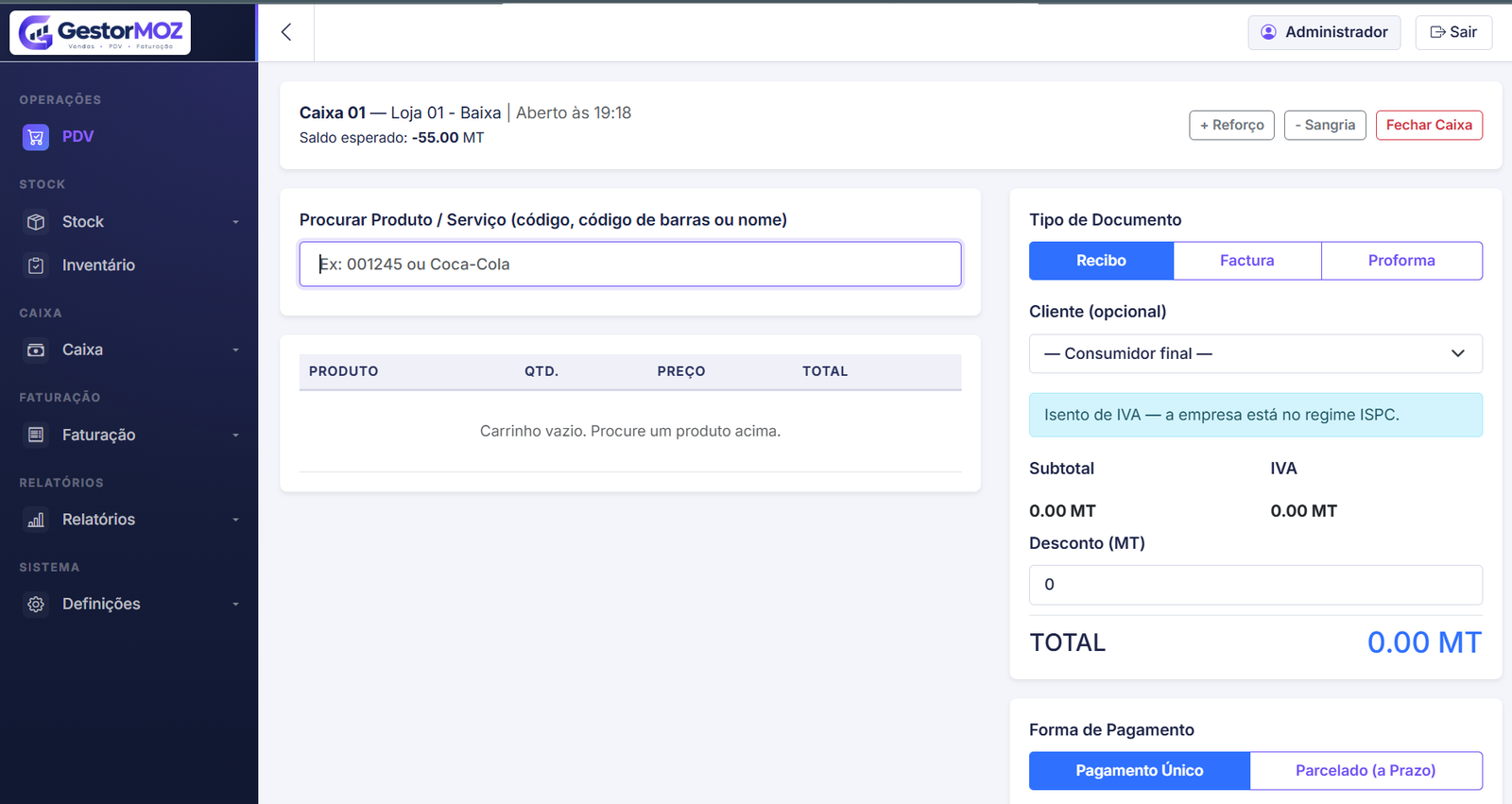 Interface do GestorMOZ
